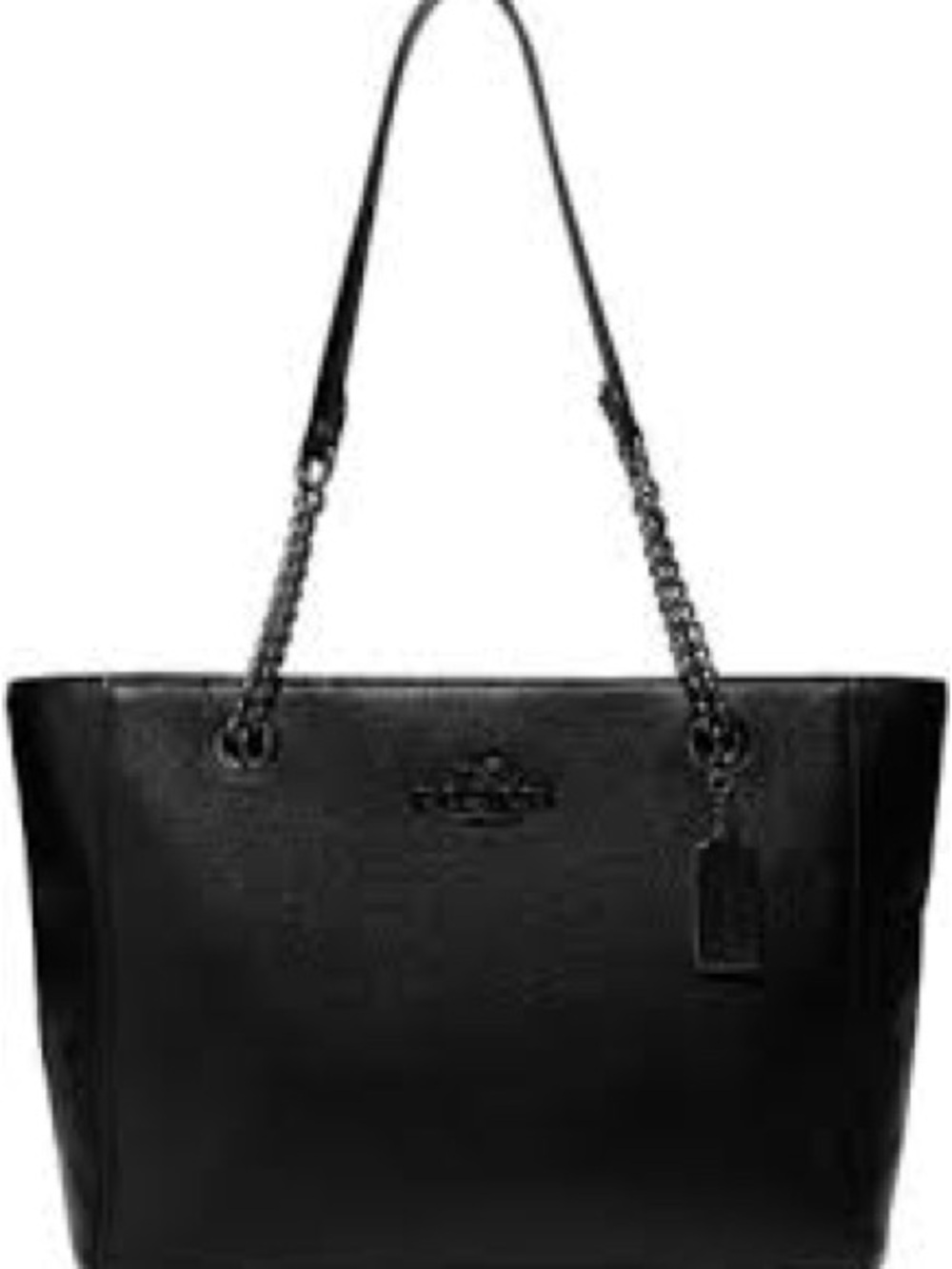 Coach Black Leather Tote with Chain-Strap Detailing